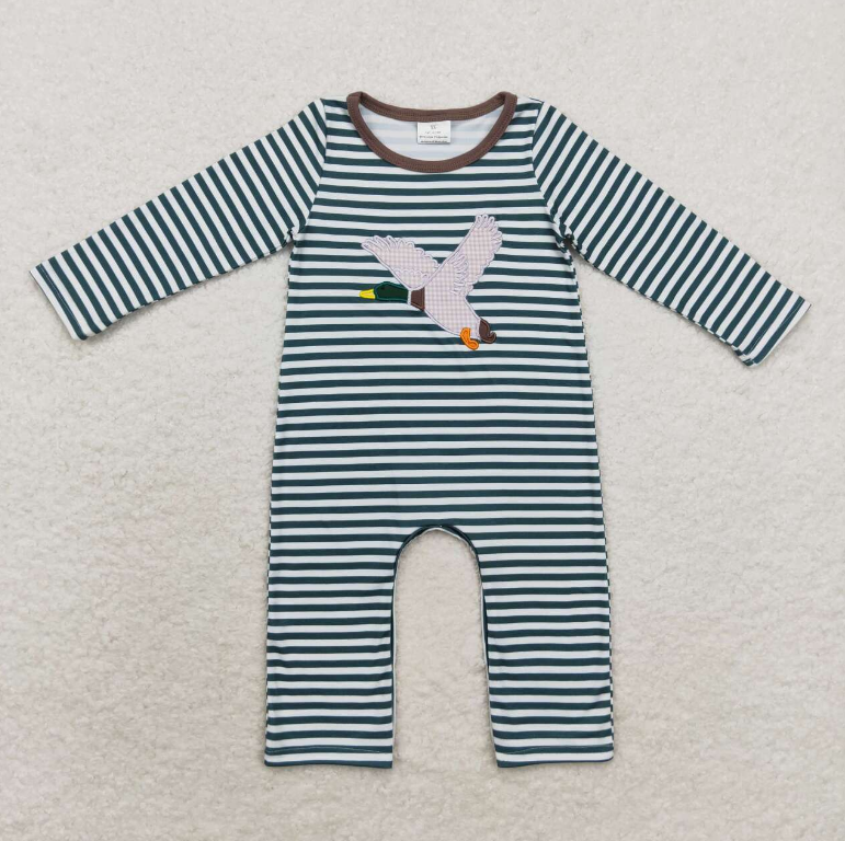 Bamboo Bodysuit Baby - Boys Long Sleeve Duck Embroidery Stripes